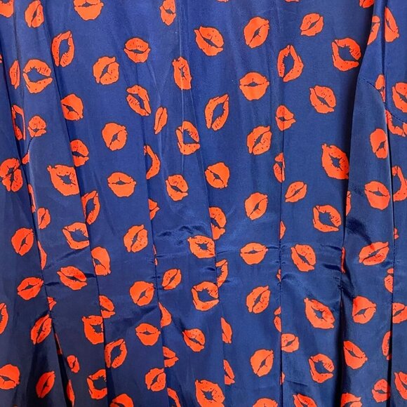Neiman Marcus Navy Red Lips Kiss Print Cap Sleeve A-Line Mini Dress Size 14 - Picture 8 of 13